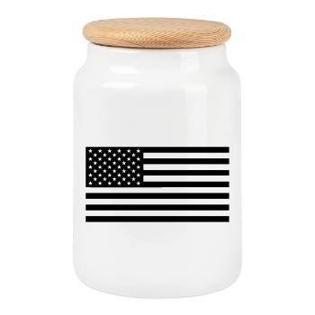 Black US flag - Cookie Jar with Wooden Lid - white - Front