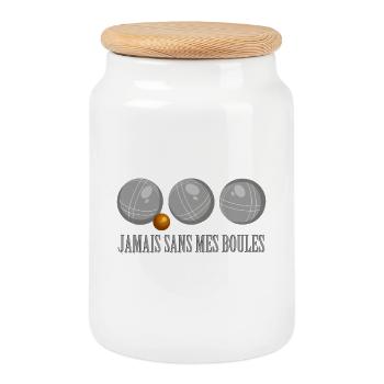 Boules de pétanque humoristiques - Boîte à biscuits avec couvercle en bois - blanc - Devant