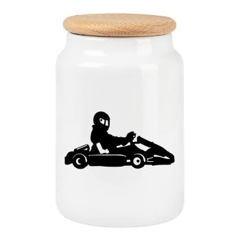 Karting - Cookie Jar with Wooden Lid - white - Front