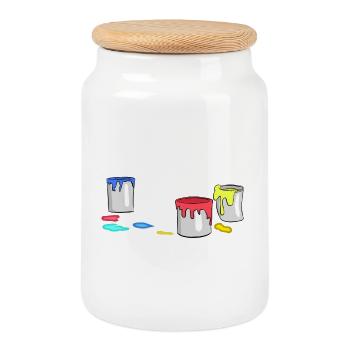 Peinture colorée Seau Peintre Professions Travail Travail Pinceau - Boîte à biscuits avec couvercle en bois - blanc - Devant
