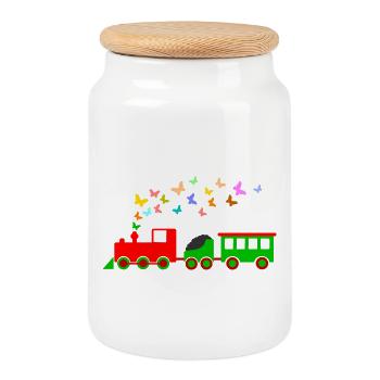 lokomotive eisenbahn kind - Keksdose mit Holzdeckel - Weiß - Vorne