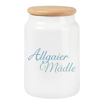 Allgaier Mädle Mädchen aus dem Allgäu (Hell) - Keksdose mit Holzdeckel - Weiß - Vorne