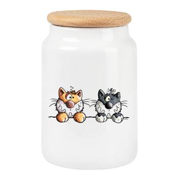 Katzen Duo - Keksdose mit Holzdeckel - Weiß - Vorne