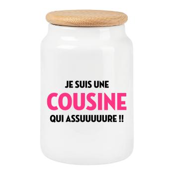 Cousine / Cousin / Bébé / Naissance / Baby - Cookie Jar with Wooden Lid - white - Front