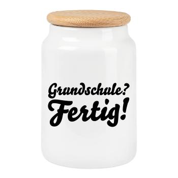 fertig grundschule - Keksdose mit Holzdeckel - Weiß - Vorne