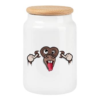 Funny Monkey Ears Listening Symbol Illustration - Cookie Jar with Wooden Lid - white - Front