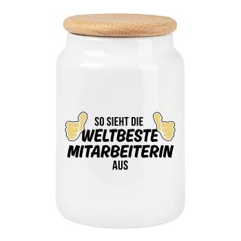 die weltbeste mitarbeiterin - Keksdose mit Holzdeckel - Weiß - Vorne