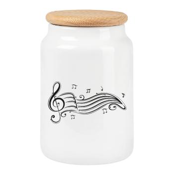 Clef with sheet music and music notes. - Cookie Jar with Wooden Lid - white - Front