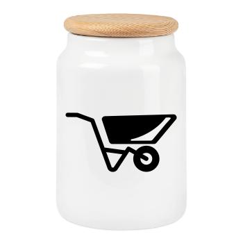 wheelbarrow - Cookie Jar with Wooden Lid - white - Front