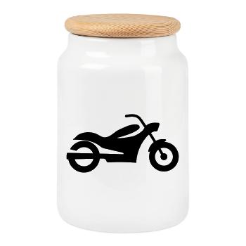 motorcycle - Cookie Jar with Wooden Lid - white - Front