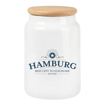 Hamburg - Keksdose mit Holzdeckel - Weiß - Vorne