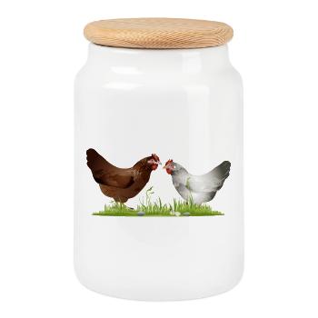 deux poulets en liberté dans une prairie verte - Boîte à biscuits avec couvercle en bois - blanc - Devant