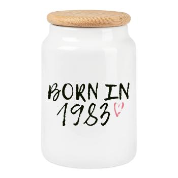 Born in 1983 in retro style - Cookie Jar with Wooden Lid - white - Front