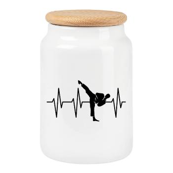 fighting fighter karate martial arts heartbeat pulse - Cookie Jar with Wooden Lid - white - Front
