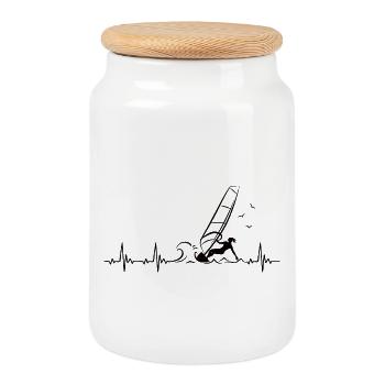 Windsurfing Heartbeat with Windsurfer Pulse - Cookie Jar with Wooden Lid - white - Front