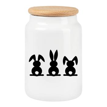 Silhouette de lapin. Joyeuse fête de Pâques ou de Pâques. Oeuf. - Boîte à biscuits avec couvercle en bois - blanc - Devant