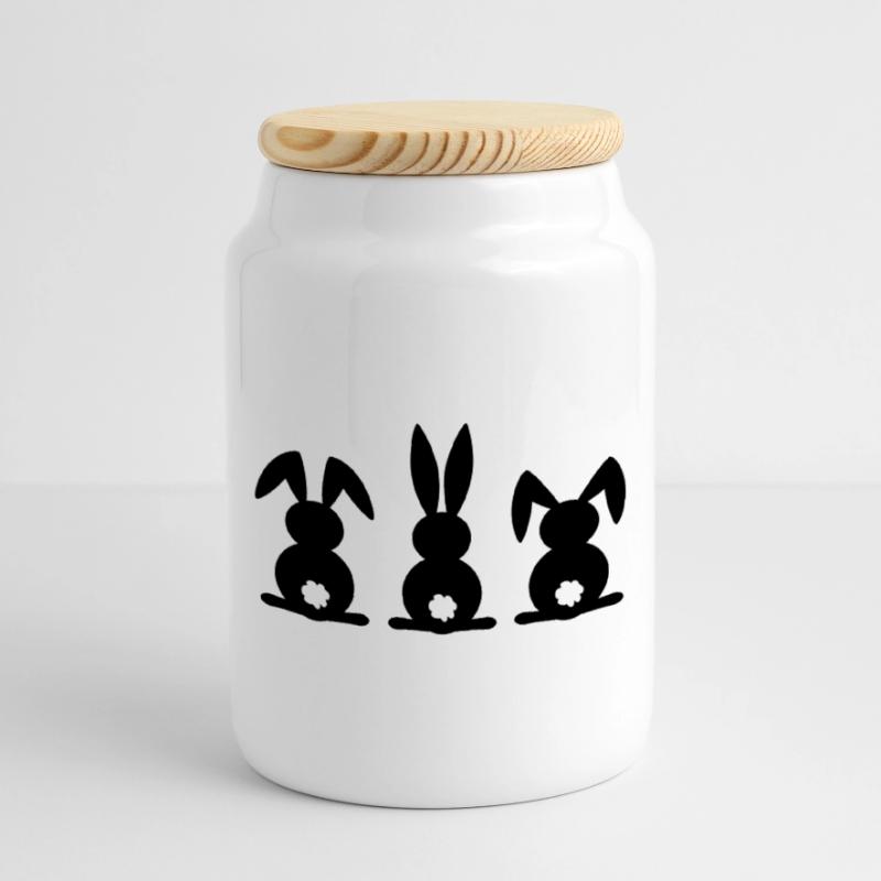 Rabbit silhouette. Happy Easter or Easter party. Egg. Cookie Jar with Wooden Lid