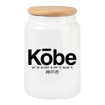 Typographie de Kobe Japan avec coordonnées - Boîte à biscuits avec couvercle en bois - blanc - Devant