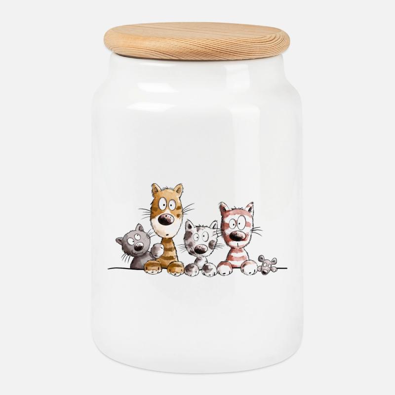 Happy Katzen I Katzenfreunde Geschenk - Keksdose mit Holzdeckel - Weiß