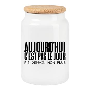 Aujourd'hui c'est pas le Jour /P.S Demain non plus - Boîte à biscuits avec couvercle en bois - blanc - Devant