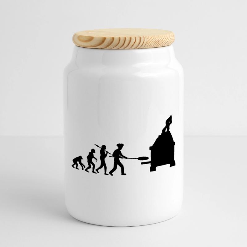Evolution Pizza Baker Cookie Jar with Wooden Lid