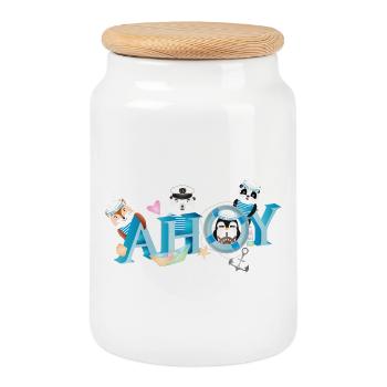 animaux mignons avec marin anglais saluant Ahoy - Boîte à biscuits avec couvercle en bois - blanc - Devant