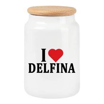 T-shirt J’adore Delfina t-shirt idée cadeau - Boîte à biscuits avec couvercle en bois - blanc - Devant