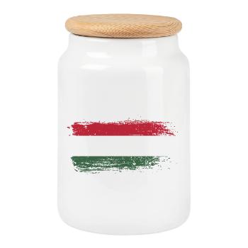 Hungarian Brush Flag - Cookie Jar with Wooden Lid - white - Front