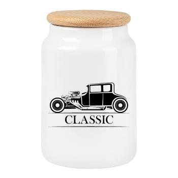 classic cars oldtimer illustration symbol graphic - Cookie Jar with Wooden Lid - white - Front