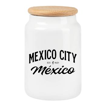 Mexico City Vintage Lettering - Cookie Jar with Wooden Lid - white - Front