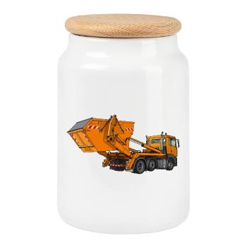 Truck with skip, skip loader - Cookie Jar with Wooden Lid - white - Front