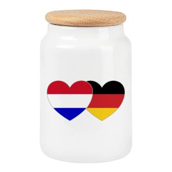 Holland Germany Flag Heart - Cookie Jar with Wooden Lid - white - Front
