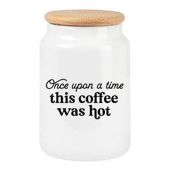 Once Upon A Time This Coffee Was Hot - Cookie Jar with Wooden Lid - white - Front