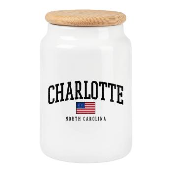 Charlotte North Carolina USA Grafik Beschreibung:  - Keksdose mit Holzdeckel - Weiß - Vorne