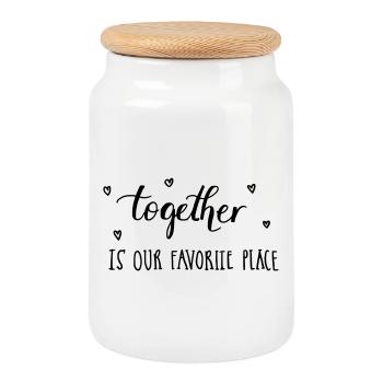 together is our favorite place - love - Cookie Jar with Wooden Lid - white - Front