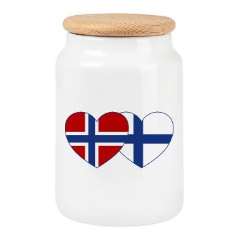 Norway Finland Flag Heart - Cookie Jar with Wooden Lid - white - Front