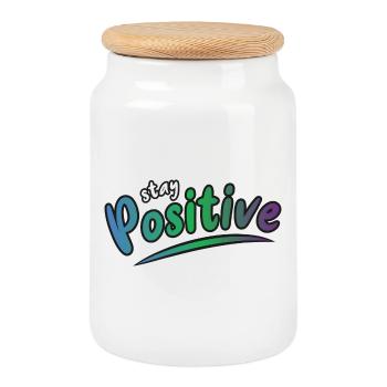 Bleib Positiv - Keksdose mit Holzdeckel - Weiß - Vorne