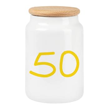 50e anniversaire cinquante numéro jaune - Boîte à biscuits avec couvercle en bois - blanc - Devant