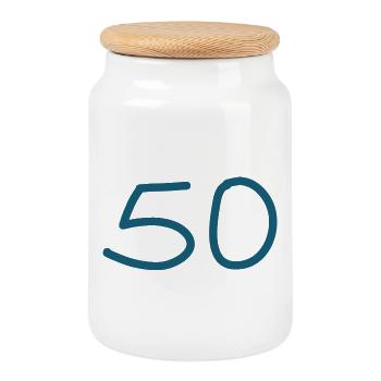 50e anniversaire cinquante numéro bleu - Boîte à biscuits avec couvercle en bois - blanc - Devant