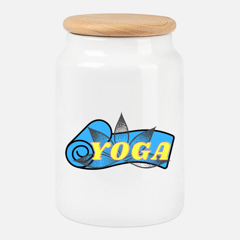 Yoga Lotus Neon Retro - Keksdose mit Holzdeckel - Weiß