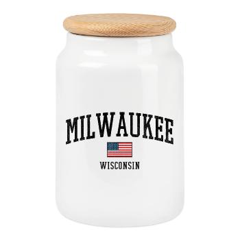 Milwaukee Wisconsin USA Flag Design - Keksdose mit Holzdeckel - Weiß - Vorne