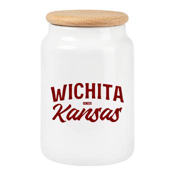 Wichita Kansas Rétro Script - Boîte à biscuits avec couvercle en bois - blanc - Devant