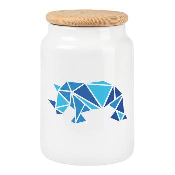 Rhino Rhino Blue Pattern Parts Animals Abstract - Cookie Jar with Wooden Lid - white - Front