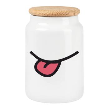 Don't stick out your tongue!! - Cookie Jar with Wooden Lid - white - Front