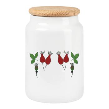 Rosehip in the forest - Cookie Jar with Wooden Lid - white - Front