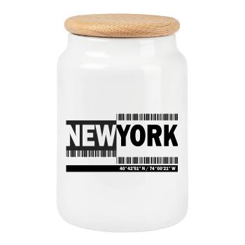 NEW YORK - Code-barres - Boîte à biscuits avec couvercle en bois - blanc - Devant