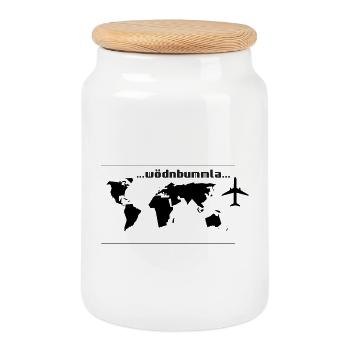Wödnbummla-Weltreisender, Austrian dialect - Cookie Jar with Wooden Lid - white - Front