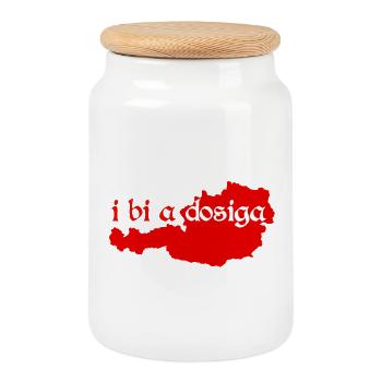 i bi a Dosiga - I am a local, dialect - Cookie Jar with Wooden Lid - white - Front