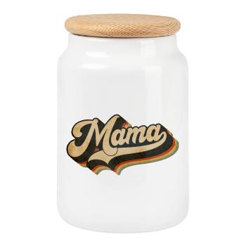 Mama Retro Love mothersday - Cookie Jar with Wooden Lid - white - Front