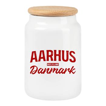 Aarhus Danmark Lettering Retro - Cookie Jar with Wooden Lid - white - Front